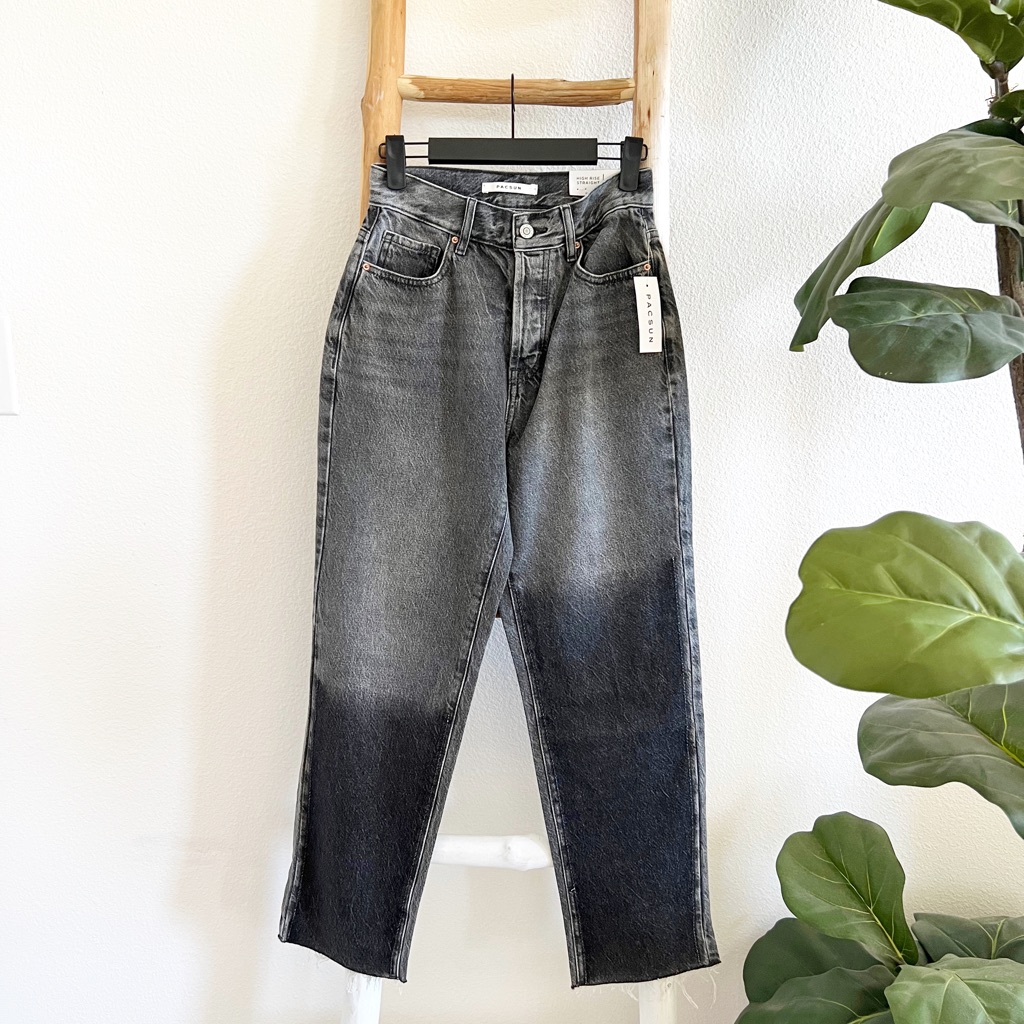 Pacsun Eco Black Two Tone High Rise Straight Leg Jeans In Dark Shadow Nwt
